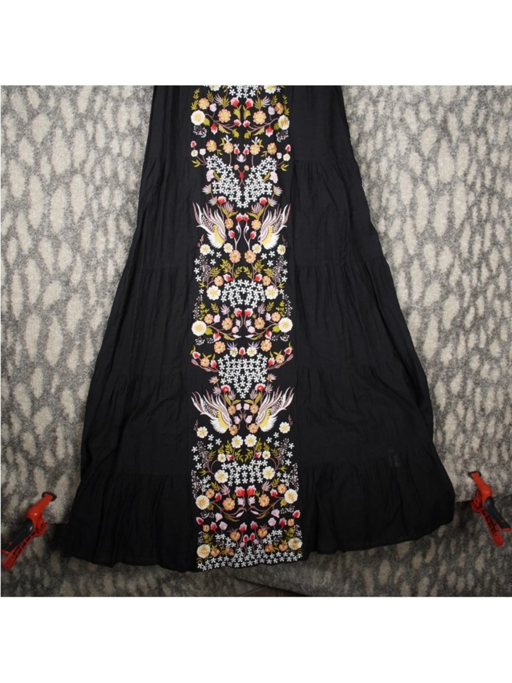 Anthropologie Jacaranda Tiered Maxi Dress Embroidered Floral Black Sz 6 NWT - Picture 4 of 16